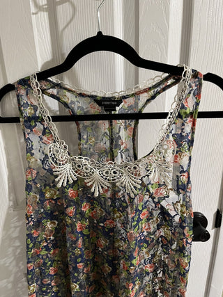 Sheer Women's Sleeveless Floral Blouse with Lace, Size Large RCD|119427