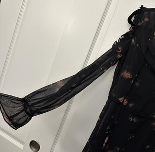 All saints cold shoulder black floral mesh dress XS rsv|70228