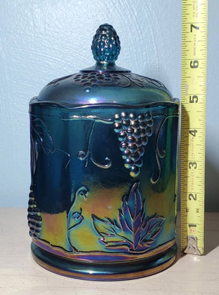 Indiana Carnival Glass Blue Iridescent Grape Harvest Dish|96220