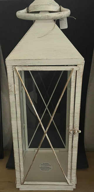 EXTRA-LARGE SHABBY WHITE METAL LANTERN 23"T LIKE NEW IN STORE PICK UP ONLY (KJS) RCD