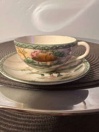 Vintage Teacup/Saucer China Green Trim MTS