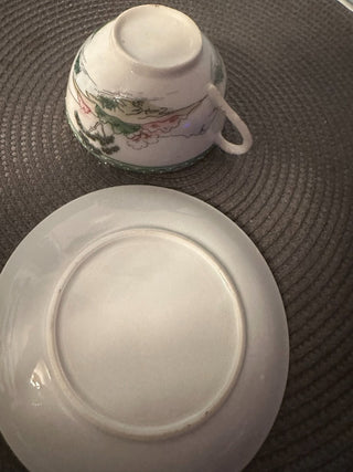 Vintage Teacup/Saucer China Green Trim MTS