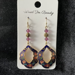 Earrings, cloisonne floral RSV