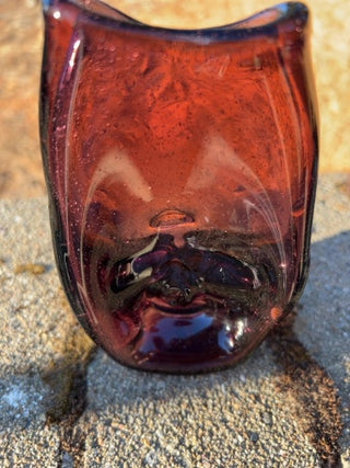 JP 5.75” vintage mid-century modern hand-blown amethyst purple art glass pinched double-spill vase