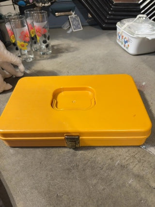70s Gold Sewing Briefcase w/shelf
