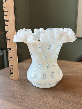 Fenton white coin dot ruffle vase