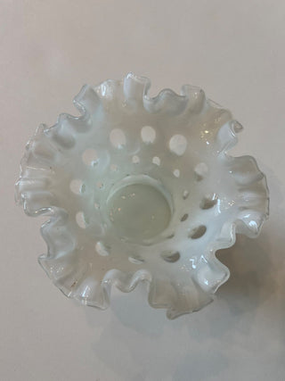 Fenton white coin dot ruffle vase