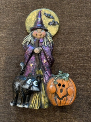Ceramic Witch, Black Cat & Pumpkin Decor