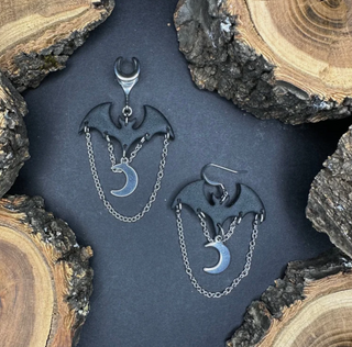 Bat earrings - chain ss moon black mts|72862