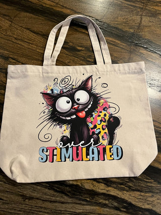 "Over Stimulated" Large Zippered Canvas Tote RSV|84706