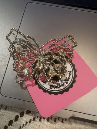 #62 VV Vintage Butterfly Aurora Borealis Rhinestones Brooch Goldtone MTS|62990