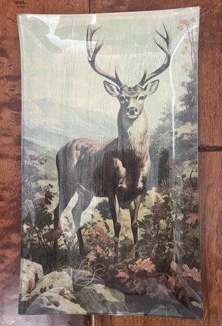 LARGE HANDMADE "HANDSOME BUCK" GLASS DECOUPAGE TRAY 6" X 10" DECOR ONLY CLEAN WITH DRY CLOTH (KJS) RCD