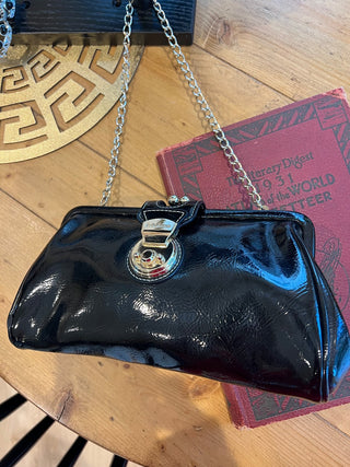 Liz Claiborne Vtg. Black Patent leather Purse w/chain MTS|46725