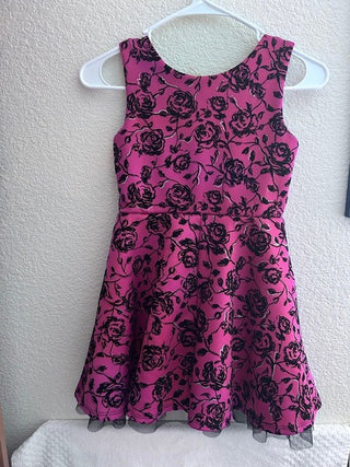 GIRL'S PINK FLOCKED BLACK VELVET DRESS|156830