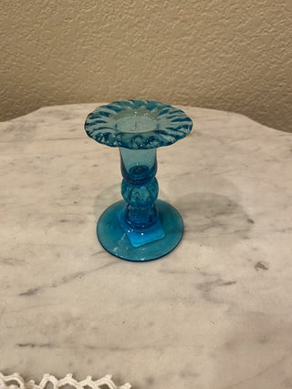 Vtg aqua blue glass candleholder|50554