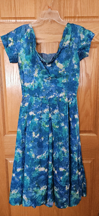 50's vintage dress size 12, blue patterned, RSV|90869