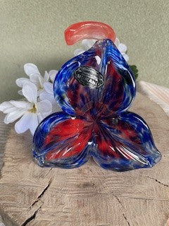 Vintage Murano Italian Glass Blue and Red Flower Art RCD|122004