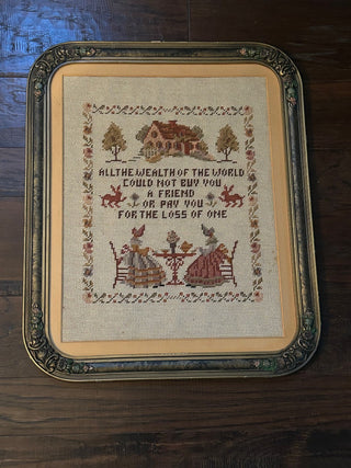 Vintage Cross Stitch Sampler in Decorative Frame    MTS