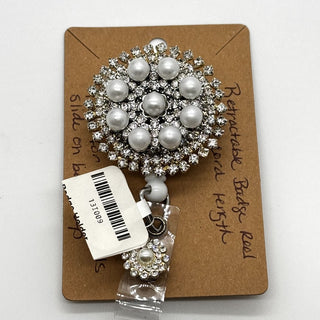 White Pearl/Rhinestone Badge Holder|73712