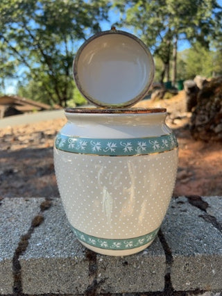 9” Vintage Knotts Berry Farm Turquoise /Gold Floral Cream Canister With Lid
