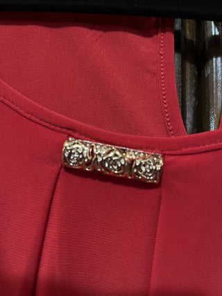 Red Cap Sleeve with Gold Jewelry Accent Blouse Size 2XL RCD