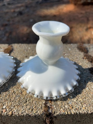 Pair Of Vintage Fenton Silver Crest Candle Stick Holders