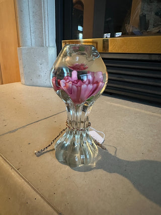 Solid Glass Candle holder/paper weight w/encased flower 6"t RCD