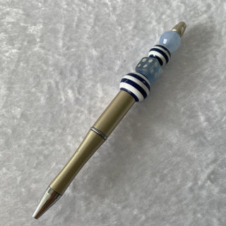 handmade beaded pen, gold & blue RSV