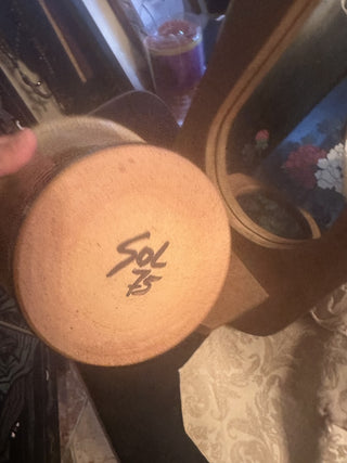 Mid Century Colonial Mirror and plant holder and pottery signed #47 VV MTS|131771