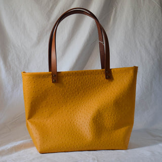 Handmade Ostrich Embossed Genuine Leather Tote -Yellow|95160