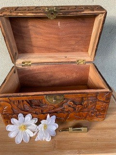 Vtg Hand Carved Camphor Wood Box with Lock RCD
