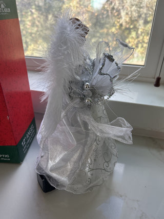 Kurt Adler 12" White Silver LED Light Fiber Optic Angel Christmas Tree Topper-RSV|126791