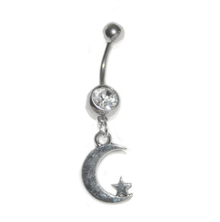 Md crecent moon star (silver) Belly Ring|53682