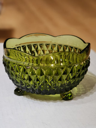 Vtg INDIANA DIAMOND GREEN FOOTED BOWL RSV|61630