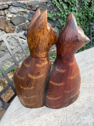 JP 13” hand-carved wooden cats figurine