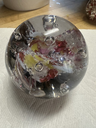 Vintage Art Glass Paperweight 3 Sections Clear Yellow Pink White|52916