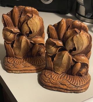 6.5"x5"  Vtg Iris Flower Bookends, As Is--SP MTS
