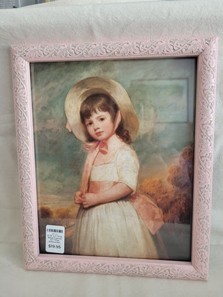 9-1/2" x 11" Pink Wood Framed Girl "Miss Willoughby" Copy RCD