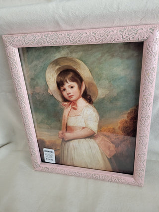 9-1/2" x 11" Pink Wood Framed Girl "Miss Willoughby" Copy RCD
