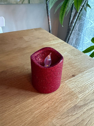 Small Red Glitter Flameless Candle
