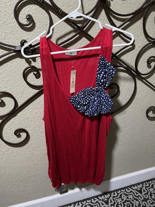 New with Tags Women's Size 3X Patriotic Red/Whit/Blue Tank Top with Bow RCD|119410