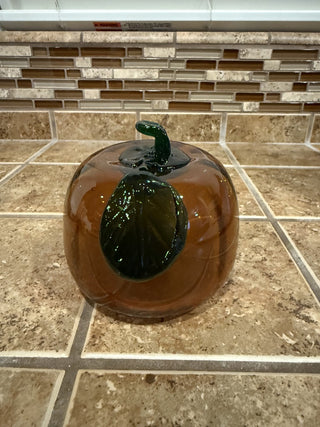 Hand Blown Art Glass Pumpkin & Stem 4” Amber Gold Harvest Fall Decor RCD
