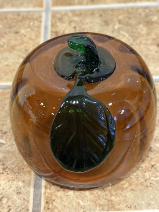 Hand Blown Art Glass Pumpkin & Stem 4” Amber Gold Harvest Fall Decor RCD