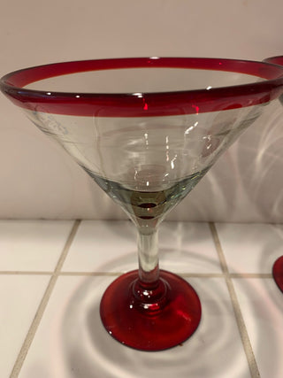 7” Red rim hand blown margarita glasses set/2 jumbo|125628