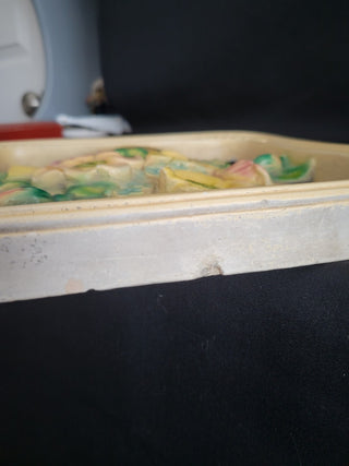 Vintage 11' Square Chalk Ware Flowers Wall Plaque RCD|96439