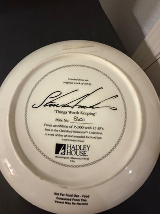 collectible 9-inch porcelain collector plate titled "Things Worth Keeping" featuring artwork by Steve Hanks, released by Hadley House in 1993.  RCD