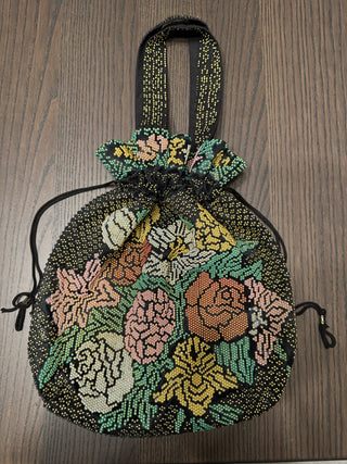 Vintage Beaded Floral Drawstring Bag|77470