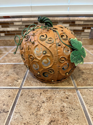 Vintage Metal Pumpkin Candle Holder Fall Halloween Thanksgiving 7.5" Tall RCD|113976