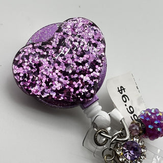 Purple Bling Heart Badge Holder Slide on Belt Clip|74753