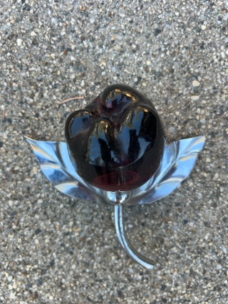 JP Amethyst Stone Fruit Art Glass and Metal Sculpture 3.5” x 4”